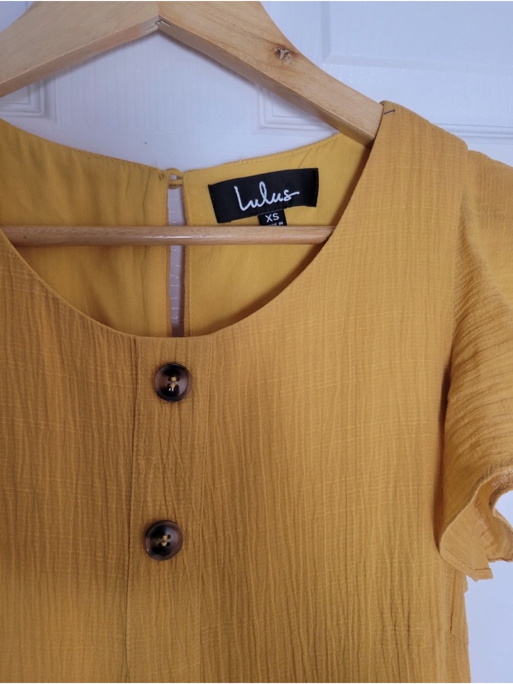 NWT Lulus Golden Yellow Cotton Button Front Flutter Sleeve Jumpsuit XS Fits S - Picture 6 of 10